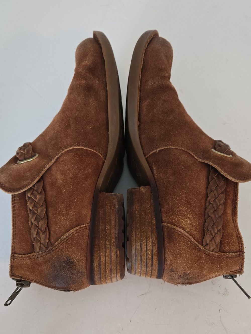 Born Sylvia Brown Suede Booties Woven Detail 7M - Picture 9 of 10